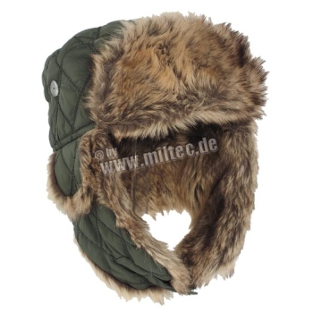 Olive Winter Cap With Faux-Fur