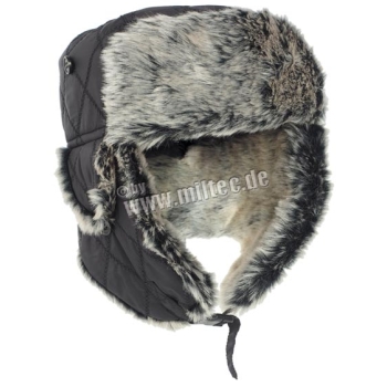 Black Winter Cap With Faux-Fur